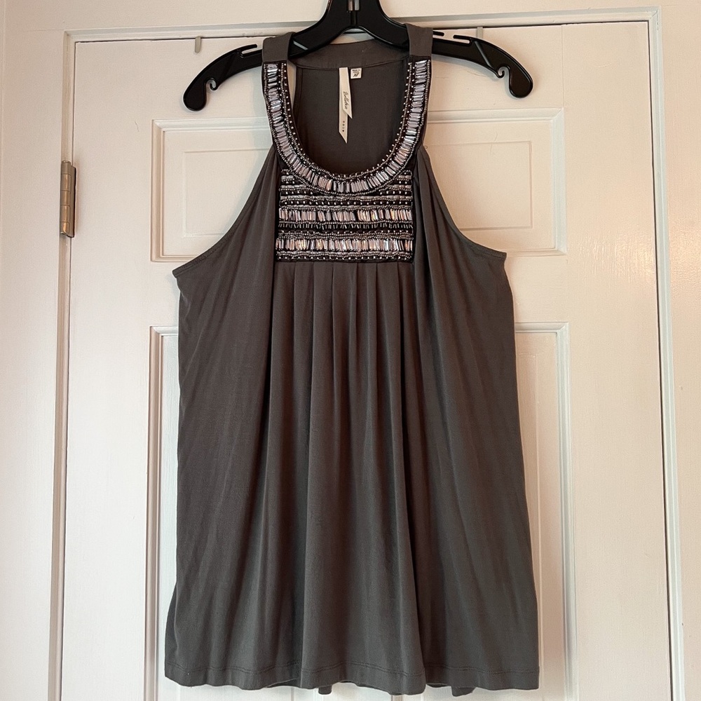 Bellatrix XL Gray High Neck/Collar Embellished Sleeveless Top